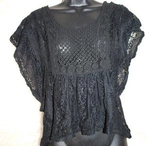 Black Lace Short Sleeve Blouse USED BY MARY JANE Size M